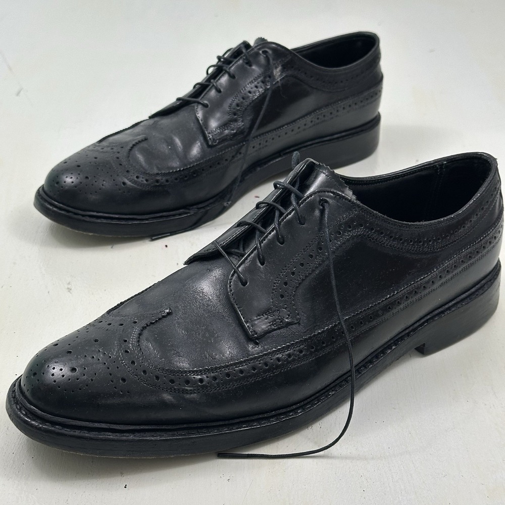 VTG Florsheim Imperial Kenmoor Men 11 C Black Leather Wingtip USA Shoes 302528